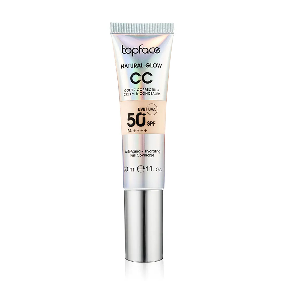 Тональний СС-крем для обличчя TopFace Natural Glow CC Color Correcting Cream &amp; Concealer, SPF 50+ PA++++, 002, 30 мл